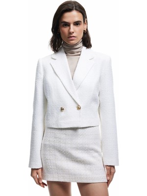 Koton Kruvaze Uzun Kollu Tüvit Crop Blazer Ceket