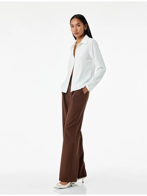 Cepli Pile Detaylı Yüksek Bel Palazzo Pantolon