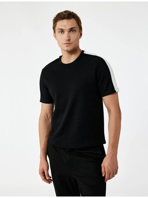 Regular Fit Kısa Kollu Renk Kontrastlı Bisiklet Yaka Tişört