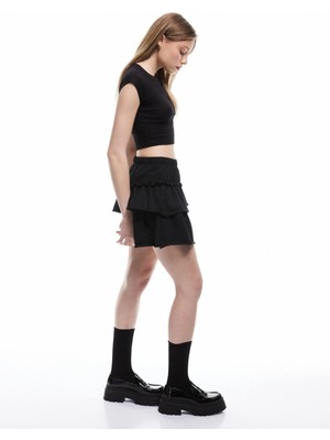 Koton Yüksek Bel Katlı Volanlı Mini Etek