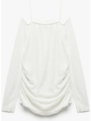 Düşük Omuz Uzun Kollu Askılı Bluz