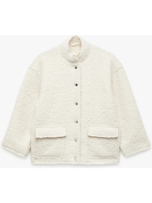 Dik Yaka Uzun Kollu Kapaklı Cepli Bürümcük Ceket