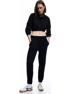 Koton Beli Bağcıklı Şardonlu Yüksek Bel Oversize Jogger Spor Eşofman Altı
