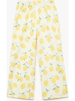 Koton Beli Lastikli Bürümcük Bol Paça Limon Desenli Pantolon