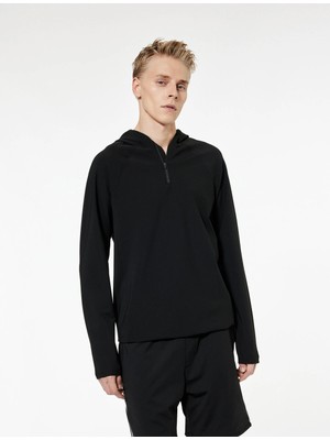 Koton Uzun Kollu Yarım Fermuarlı Kapşonlu Spor Tişört