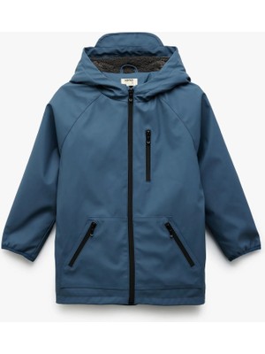 Fermuar Detaylı Cepli Kapüşonlu Yağmurluk