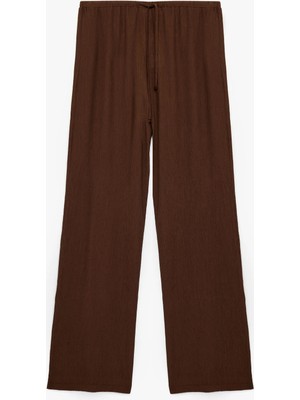 Geniş Paça Rahat Kalıp Beli Bağcıklı Krinkıl Viskon Pantolon