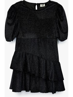 Koton Fırfır Detaylı Kısa Kollu Bisiklet Yaka Simli Elbise