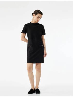 Koton Aplike Detaylı Bisiklet Yaka Kısa Kollu Mini Elbise