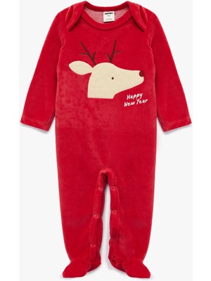 Koton Geyik Nakışlı Uzun Kollu Bisiklet Yaka Pamuklu Kadife Tulum