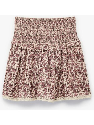 Gipeli Katmanlı Çiçek Desenli Viskon Etek