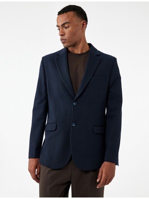 Pike Kumaş Uzun Kollu Kapaklı Cep Detaylı Düğmeli Slim Fit Mono Yaka Blazer Ceket