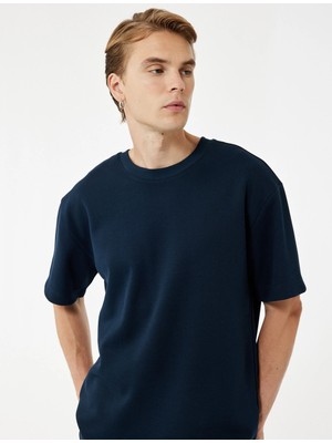 Koton Pamuklu Kısa Kollu Pike Kumaş Bisiklet Yaka Basic Oversize Tişört