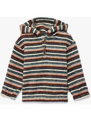 Koton Düğmeli Kapüşonlu Uzun Kollu Çizgili Sweatshirt