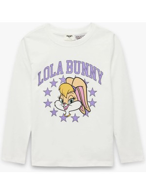 Koton Lisanslı Lola Bunny Baskılı Uzun Kollu Bisiklet Yaka Pamuklu Tişört