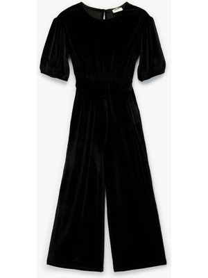 Koton Balon Kollu Bisiklet Yaka Kadife Tulum