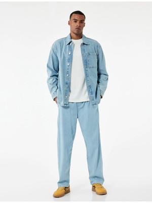 Beli Bağcıklı Cep Detaylı Loose Fit Bol Jean Pantolon