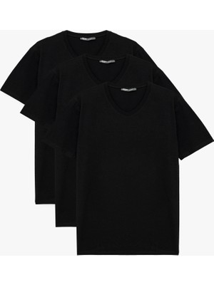 Slim Fit Kısa Kollu Pamuklu Basic V Yaka 3'lü Tişört Seti
