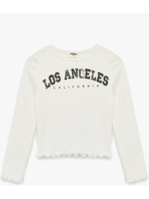 Koton Pamuklu Uzun Kollu Bisiklet Yaka Baskılı Tişört