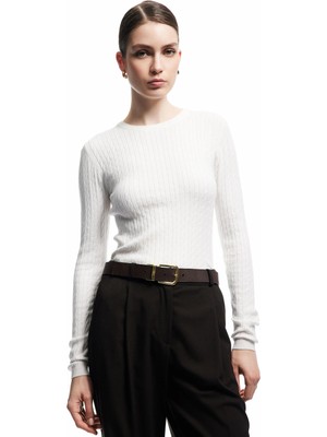 Uzun Kollu Bisiklet Yaka Saç Örgü Triko Kazak