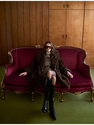 Koton x Melis Ağazat - Suni Kürk Kaban Düğmeli Uzun Kollu Cepli