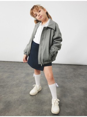 Koton Uzun Kollu Cepli Fermuarlı Kaşe Bomber Ceket