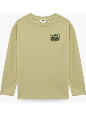 Koton Uzun Kollu Bisiklet Yaka Pamuklu Baskılı Oversize Tişört