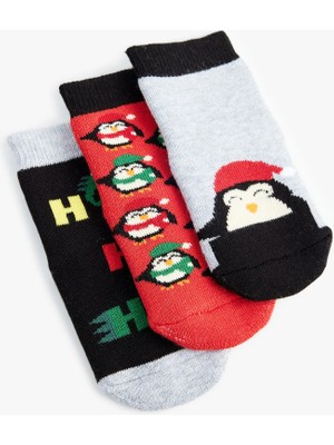 Koton Yılbaşı Temalı Penguen Detaylı Pamuklu Havlu Çorap Seti