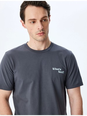 Koton Slogan Baskılı Bisiklet Yaka Kısa Kollu Pamuklu Slim Fit Tişört