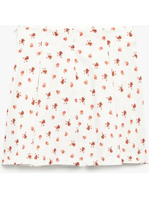 Pamuklu Pileli Keten Karışımlı Çiçekli Etek