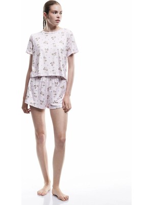 Koton Ayıcık Desenli Kısa Kollu Bisiklet Yaka Şortlu Pijama Takımı