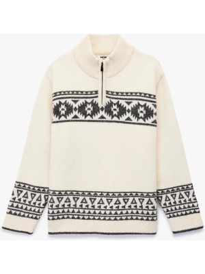 Koton Yarım Fermuarlı Dik Yaka Uzun Kollu Triko Kazak