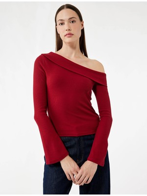 Koton Pamuklu Slim Fit Uzun Ispanyol Kollu Omzu Açık Tişört