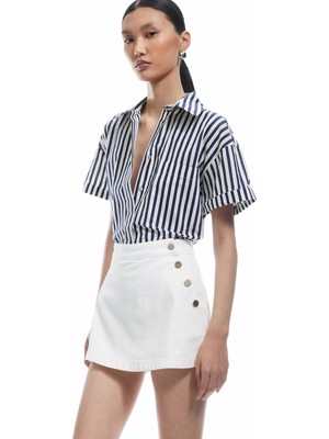 Koton Yüksek Bel Düğmeli Pamuklu Mini Şort Etek