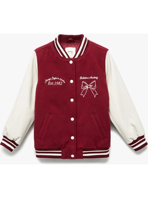 Kurdele Işlemeli Uzun Kollu Bomber Kolej Ceket