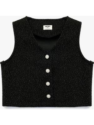 Koton Sim Detaylı Kolsuz Inci Düğmeli V Yaka Bluz