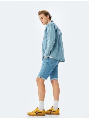 Katlamalı Paça Bermuda Slim Fit Jean Şort