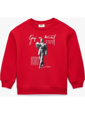 Bisiklet Yaka Uzun Kollu Atatürk Baskılı Sweatshirt