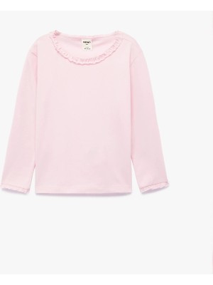 Koton Fırfırlı Uzun Kollu Bisiklet Yaka Pamuklu Basic Tişört