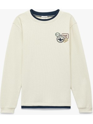 Koton Pamuklu Bisiklet Yaka Işleme Detaylı Uzun Kollu Tişört