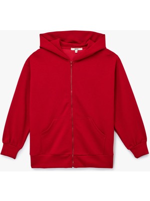 Cepli Tam Fermuarlı Kapüşonlu Sweatshirt