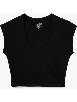 U Yaka Kısa Kollu Pamuklu Slim Fit Spor Tişört