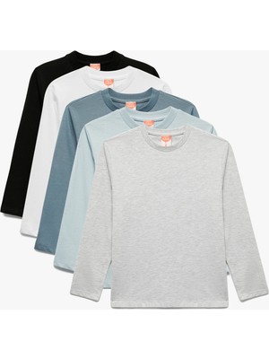 Uzun Kollu Bisiklet Yaka Pamuklu 5'li Tişört Seti