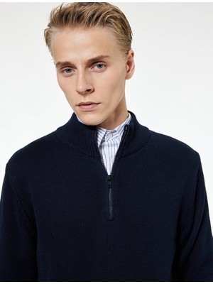 Koton Pamuklu Uzun Kollu Yarım Fermuarlı Triko Kazak