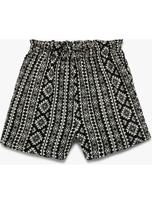 Pamuklu Etnik Desenli Geniş Paça Yüksek Bel Şort