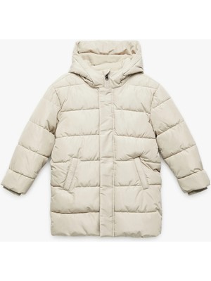 Uzun Kollu Cepli Kapşonlu Şişme Mont