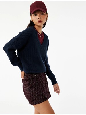 Cep Detaylı Düğmeli A Kesim Slim Fit Tüvit Mini Etek