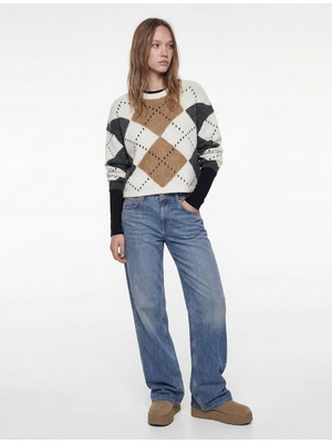 Koton Uzun Kollu Bisiklet Yaka Baklava Desenli Triko Kazak