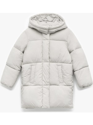 Koton Uzun Kollu Cepli Kapitone Kapşonlu Uzun Şişme Mont