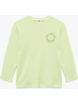 Pamuklu Baskılı Uzun Kollu Bisiklet Yaka Oversize Sweatshirt